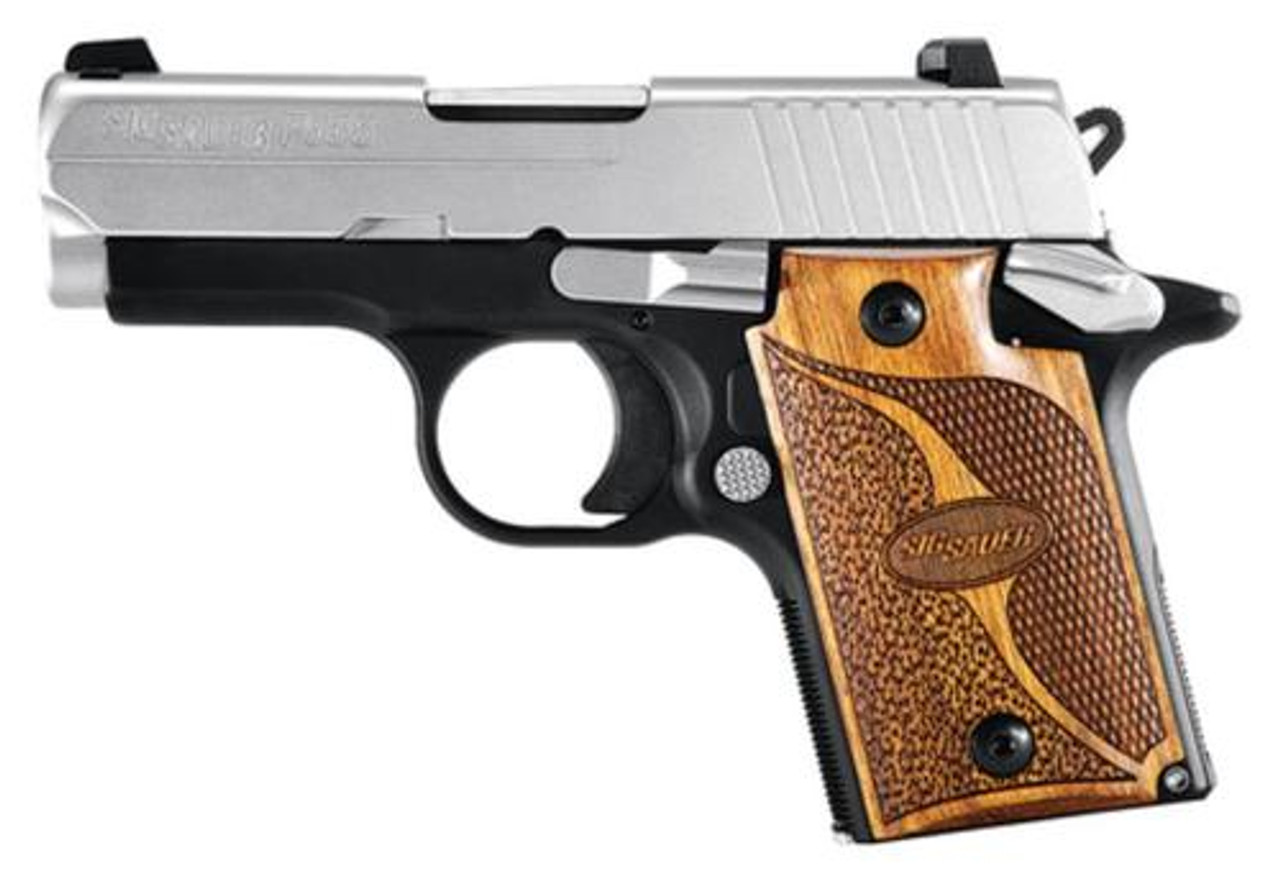 Sig P938 9mm, 3", SAS, 2-Tone, SAO, Siglite, Walnut Grip, Ambi Saftey, Dehorned, MA Compliant, 7rd Mag Sig P938 9mm, 3", SAS, 2-Tone, SAO, Siglite, Walnut Grip, Ambi Saftey, Dehorned, MA Compliant, 7rd Mag
