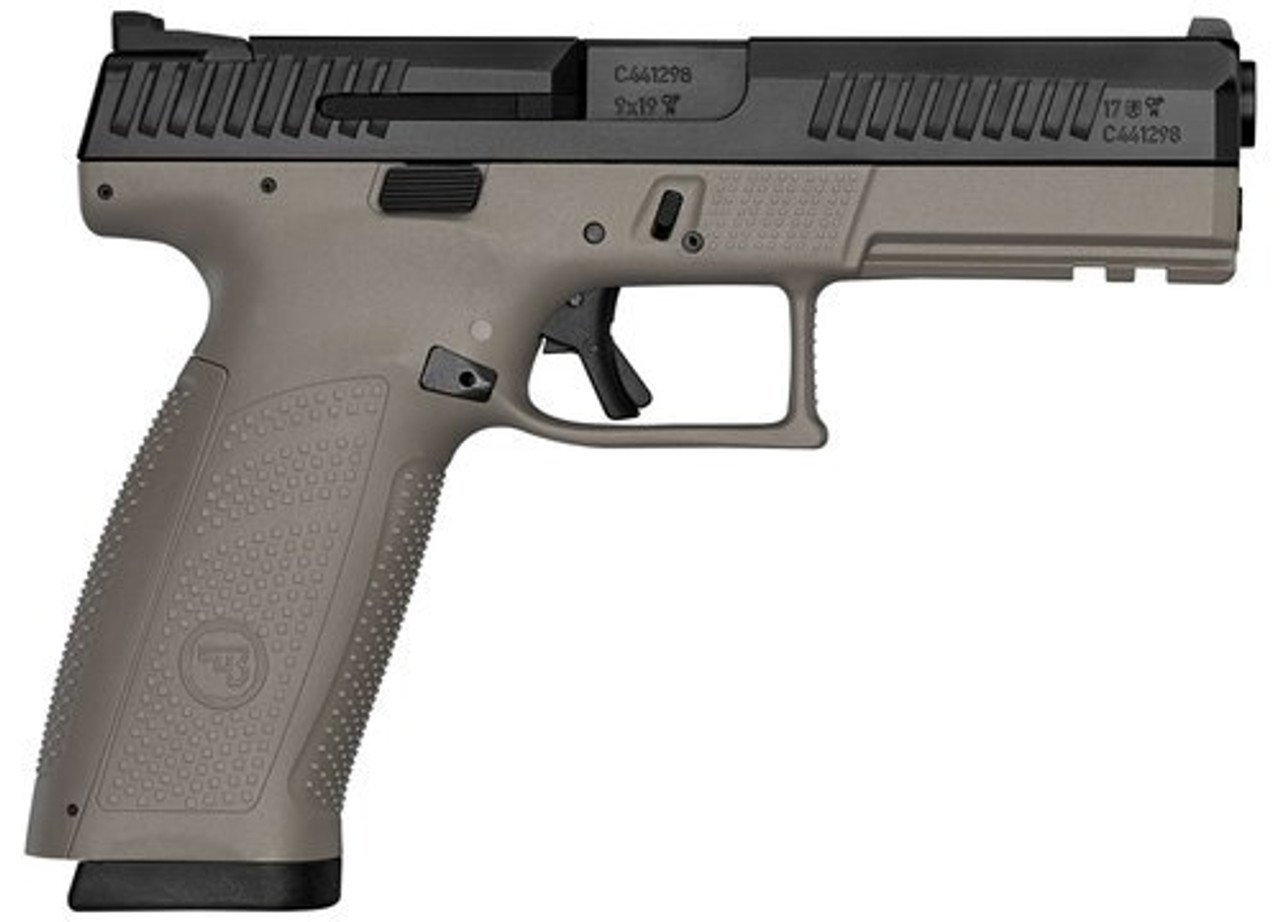 CZ P-10F, 9mm, 4.5" Barrel, Polymer Frame And Grips, Trigger Safety, Full Size, Semi-automatic, Night Sights, Striker Fired, 10Rd, Black Slide, Flat Dark Earth CZ P-10F, 9mm, 4.5" Barrel, Polymer Frame And Grips, Trigger Safety, Full Size, Semi-automatic, Night Sights, Striker Fired, 10Rd, Black Slide, Flat Dark Earth