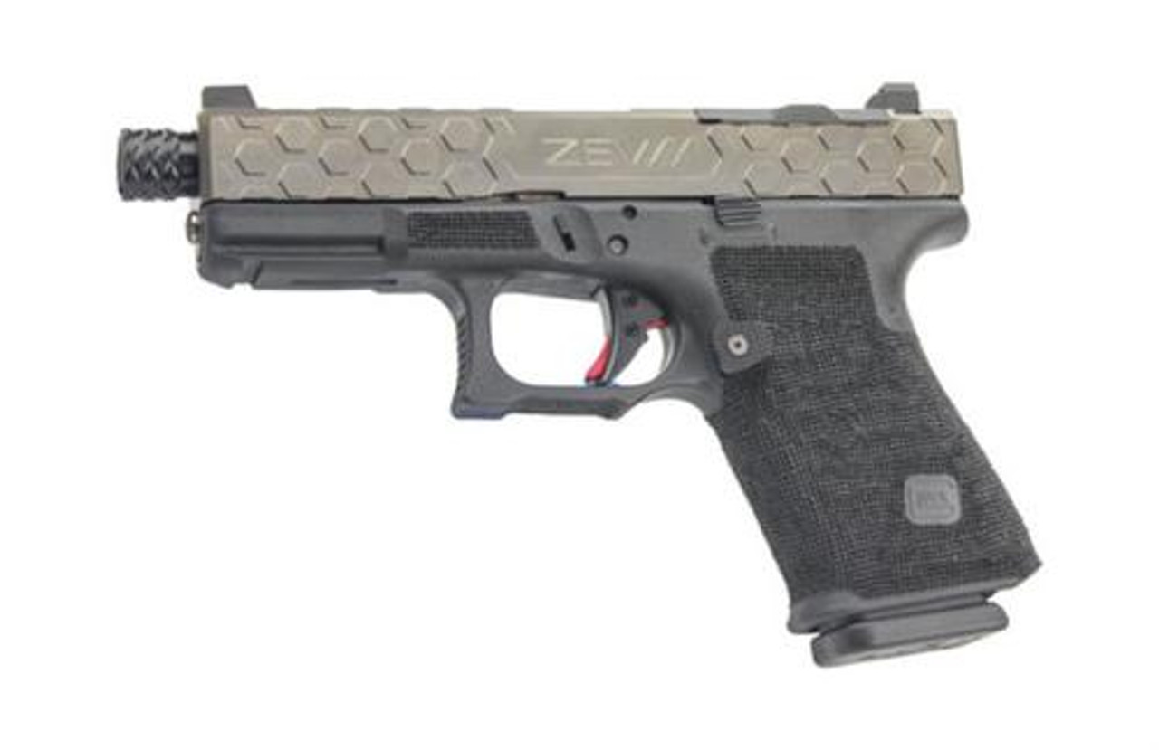 Zev Technologies Glock 19, 9mm, Grey Hex RMR Cut Slide, Threaded, Zev Fulcrum Trigger Zev Technologies Glock 19, 9mm, Grey Hex RMR Cut Slide, Threaded, Zev Fulcrum Trigger