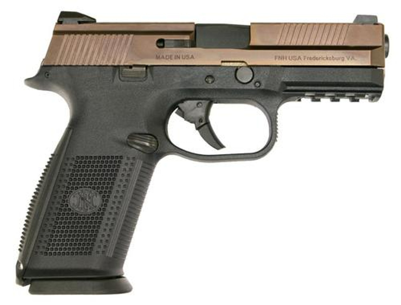 FN FNS 9, 9mm, 4", 17rd, Black Interchangeable Backstrap Grip, Bronze Slide FN FNS 9, 9mm, 4", 17rd, Black Interchangeable Backstrap Grip, Bronze Slide