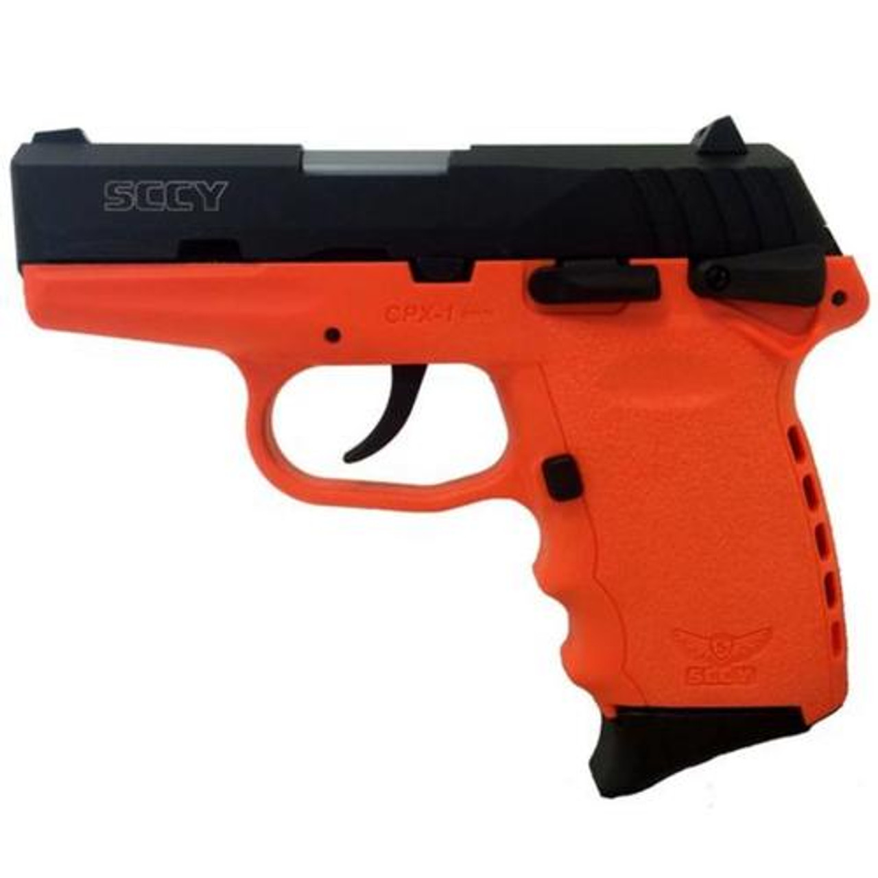 SCCY CPX-1 Pistol, 9mm, 3.1", 10rd, Manual Safety, Orange Frame, Black Slide SCCY CPX-1 Pistol, 9mm, 3.1", 10rd, Manual Safety, Orange Frame, Black Slide