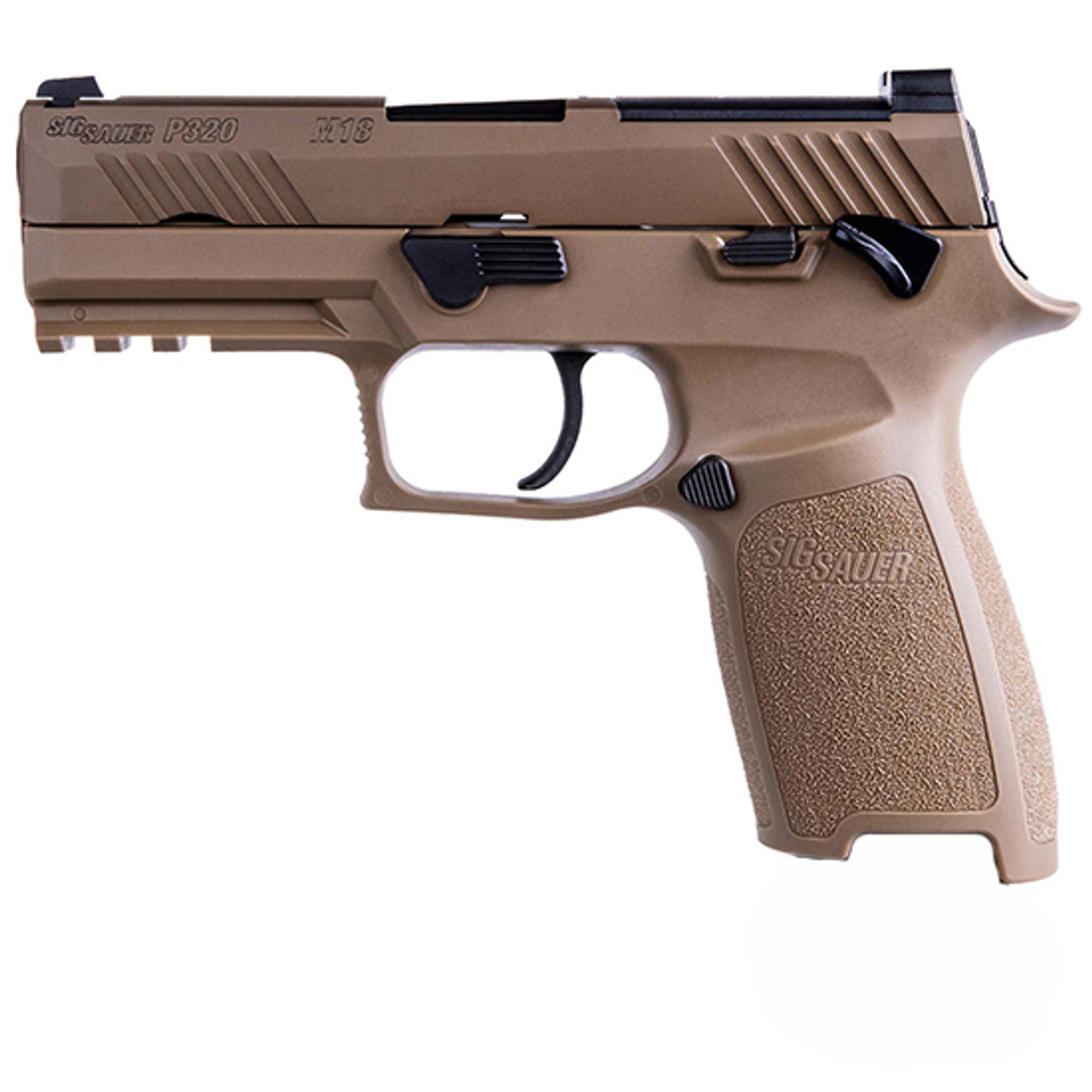 Sig P320 M18, Striker Fired, 9mm, 3.9" Barrel, Polymer Frame, Coyote Finish, Manual Safety, Night Sights, 10Rd, 3 Magazines Sig P320 M18, Striker Fired, 9mm, 3.9" Barrel, Polymer Frame, Coyote Finish, Manual Safety, Night Sights, 10Rd, 3 Magazines