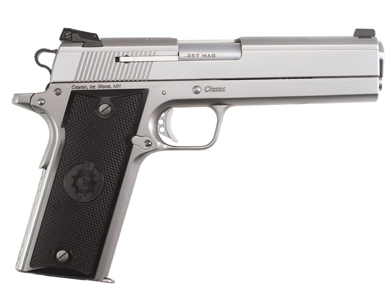 Coonan Classic 357 Mag, 5", Satin Stainless, Fixed Black Sights, Black Alum Grips, 1 Mag (Special Order) Coonan Classic 357 Mag, 5", Satin Stainless, Fixed Black Sights, Black Alum Grips, 1 Mag (Special Order)