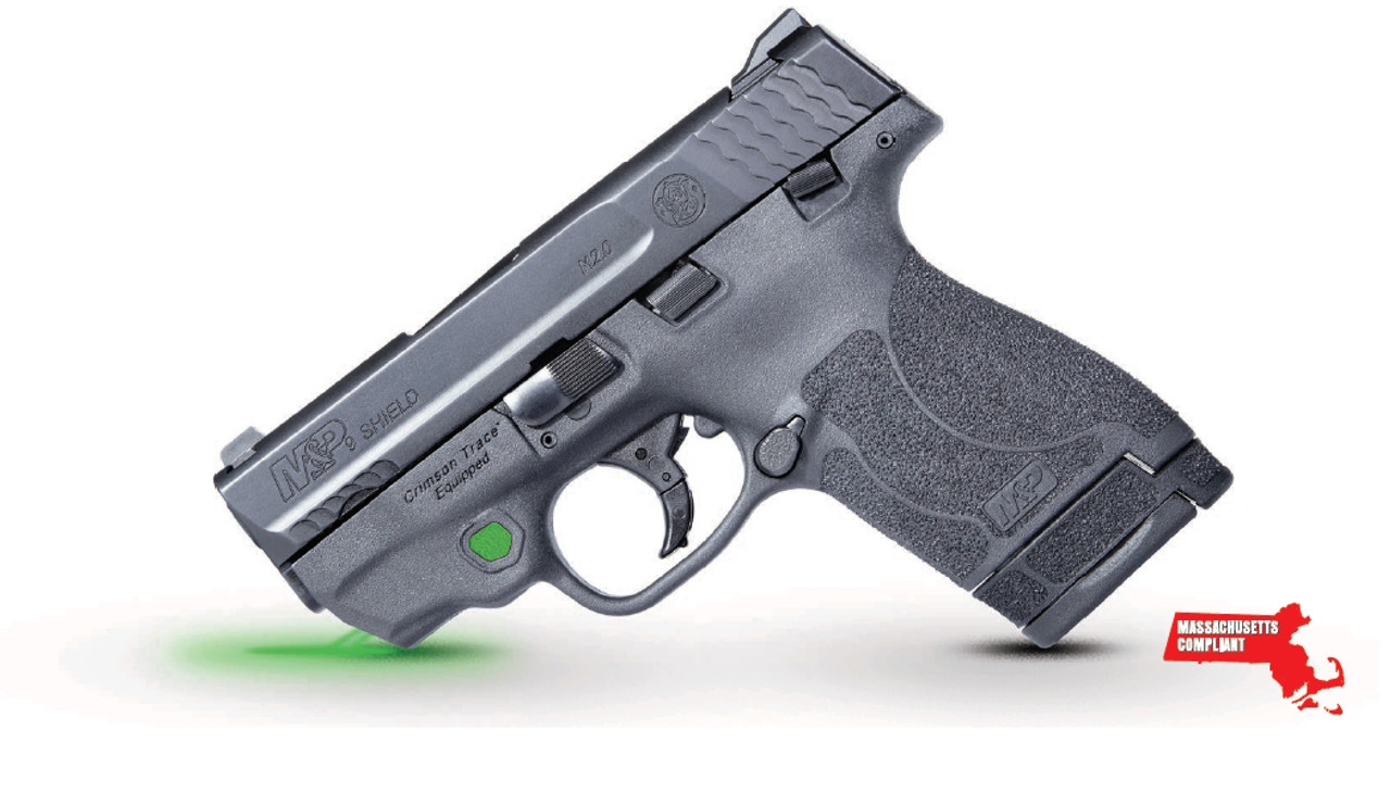 Smith & Wesson M&P Shield M2.0 9mm, *MA*, 3.1" Barrel, Crimson Trace Green Laser, Black, 7rd/8rd Smith & Wesson M&P Shield M2.0 9mm, *MA*, 3.1" Barrel, Crimson Trace Green Laser, Black, 7rd/8rd