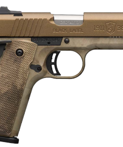 Browning, 1911-380, Black Label Speed, Semi-automatic, Full Size, 380 ACP, 4.25" Barrel, Burnt Bronze Color, Cerakote Finish, Polymer Frame, Right Hand, A-TACS AU Camo Composite Grips, Ambidextrous Thumb Safety, White 3 Dot Sights, 8Rd