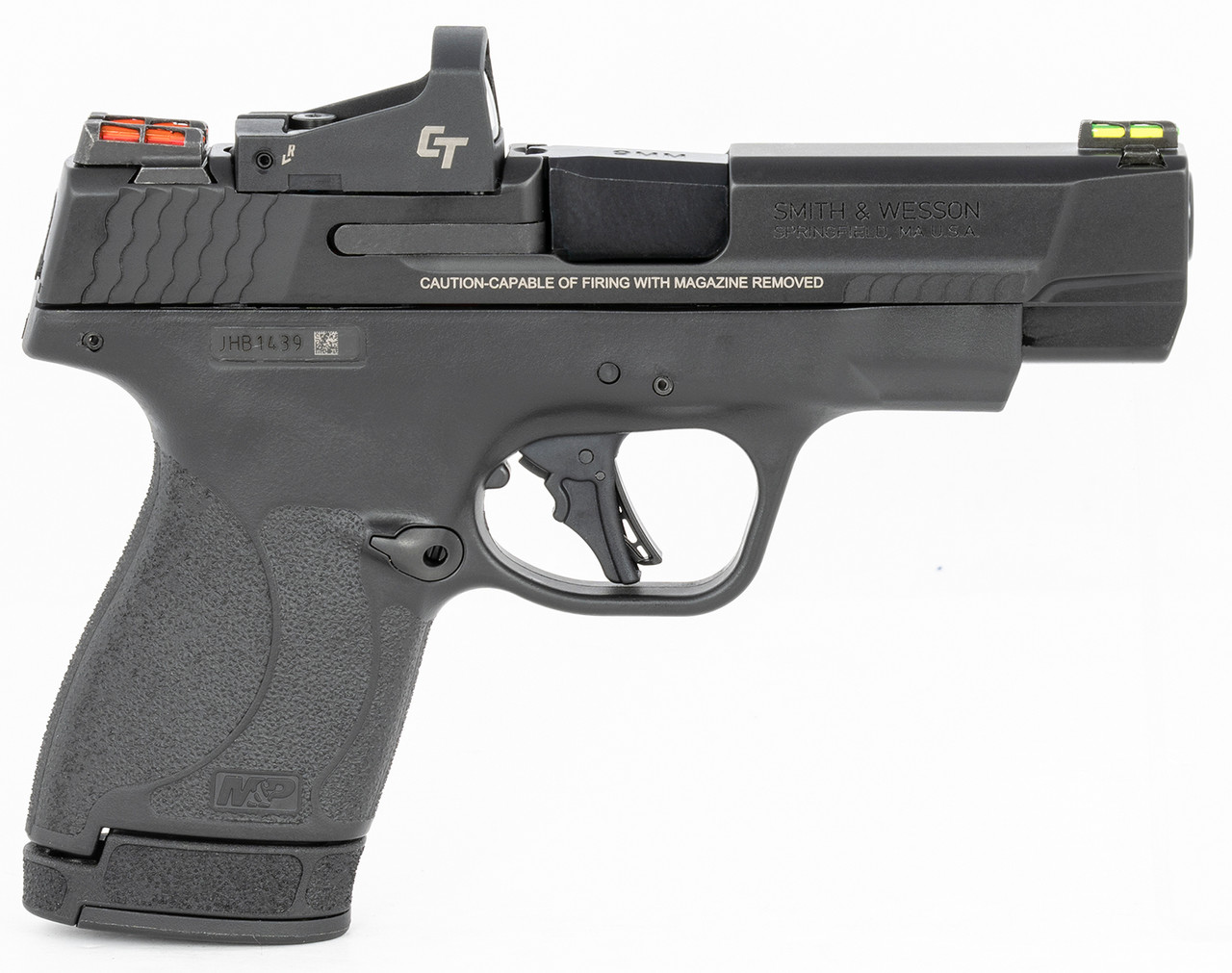 Smith & Wesson, Shield Plus, Performance Center, Includes Crimson Trace Red Dot, Striker Fired, Micro Compact, 9mm, 4" Barrel, Optics Ready, Polymer Frame, No Thumb Safety, Fiber Optic Sights, Flat Face Trigger, 2 Mags, 1-10Rd 1-13Rd, Black Smith & Wesson, Shield Plus, Performance Center, Includes Crimson Trace Red Dot, Striker Fired, Micro Compact, 9mm, 4" Barrel, Optics Ready, Polymer Frame, No Thumb Safety, Fiber Optic Sights, Flat Face Trigger, 2 Mags, 1-10Rd 1-13Rd, Black