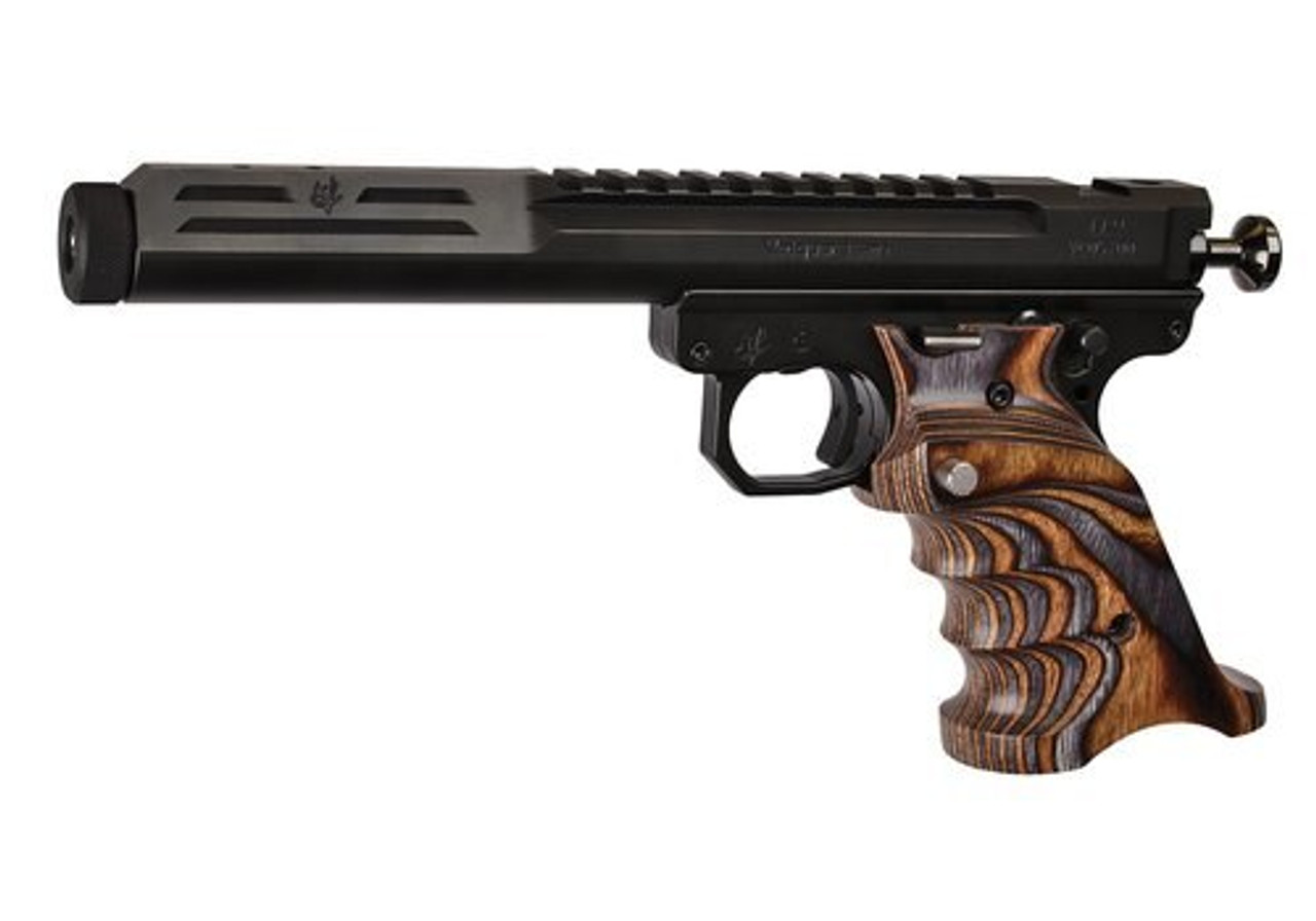 Volquartsen Scorpion .22 LR, 6" Barrel, Target 22 Frame, Brown/Gray Grips, Black Stainless Volquartsen Scorpion .22 LR, 6" Barrel, Target 22 Frame, Brown/Gray Grips, Black Stainless