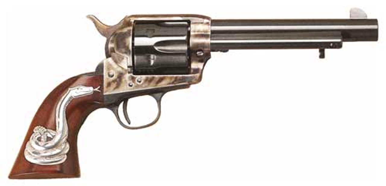 Cimarron Man With No Name SAA .45 Colt 5.5" Barrel Rattlesnake Inlaid Grip Blue Finish Cimarron Man With No Name SAA .45 Colt 5.5" Barrel Rattlesnake Inlaid Grip Blue Finish