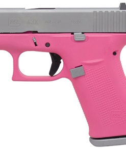Glock 43X Subcompact 9mm, 3.41" Barrel, Silver/Prison Pink, Fixed Sights, 2x10rd Mags