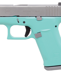 Glock 43X Subcompact 9mm, 3.41" Barrel, Silver/Robin Egg Blue, Fixed Sights, 2x10rd Mags