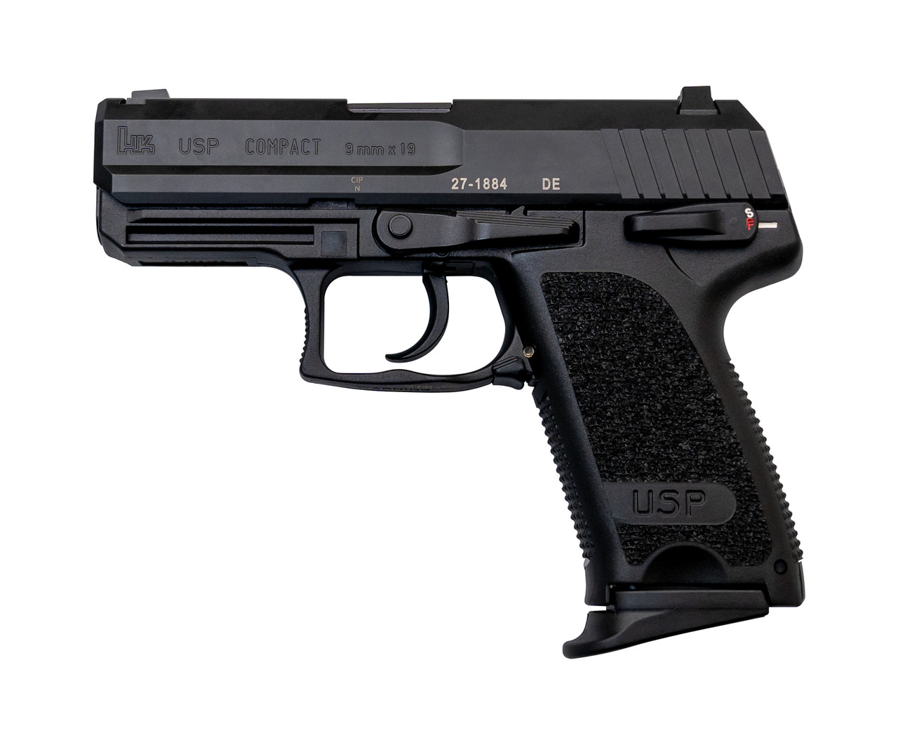 HK USP Compact 9mm, 3.58" Barrel, V1 SA/DA, Decocker, Fixed Sights, Black, 2x 13rd HK USP Compact 9mm, 3.58" Barrel, V1 SA/DA, Decocker, Fixed Sights, Black, 2x 13rd