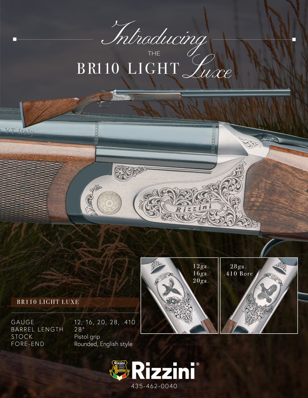 Rizzini BR110 Light Luxe 12g O/U, 28" Barrel, Pistol Grip Stock, Rounded English Style Fore-end Rizzini BR110 Light Luxe 12g O/U, 28" Barrel, Pistol Grip Stock, Rounded English Style Fore-end