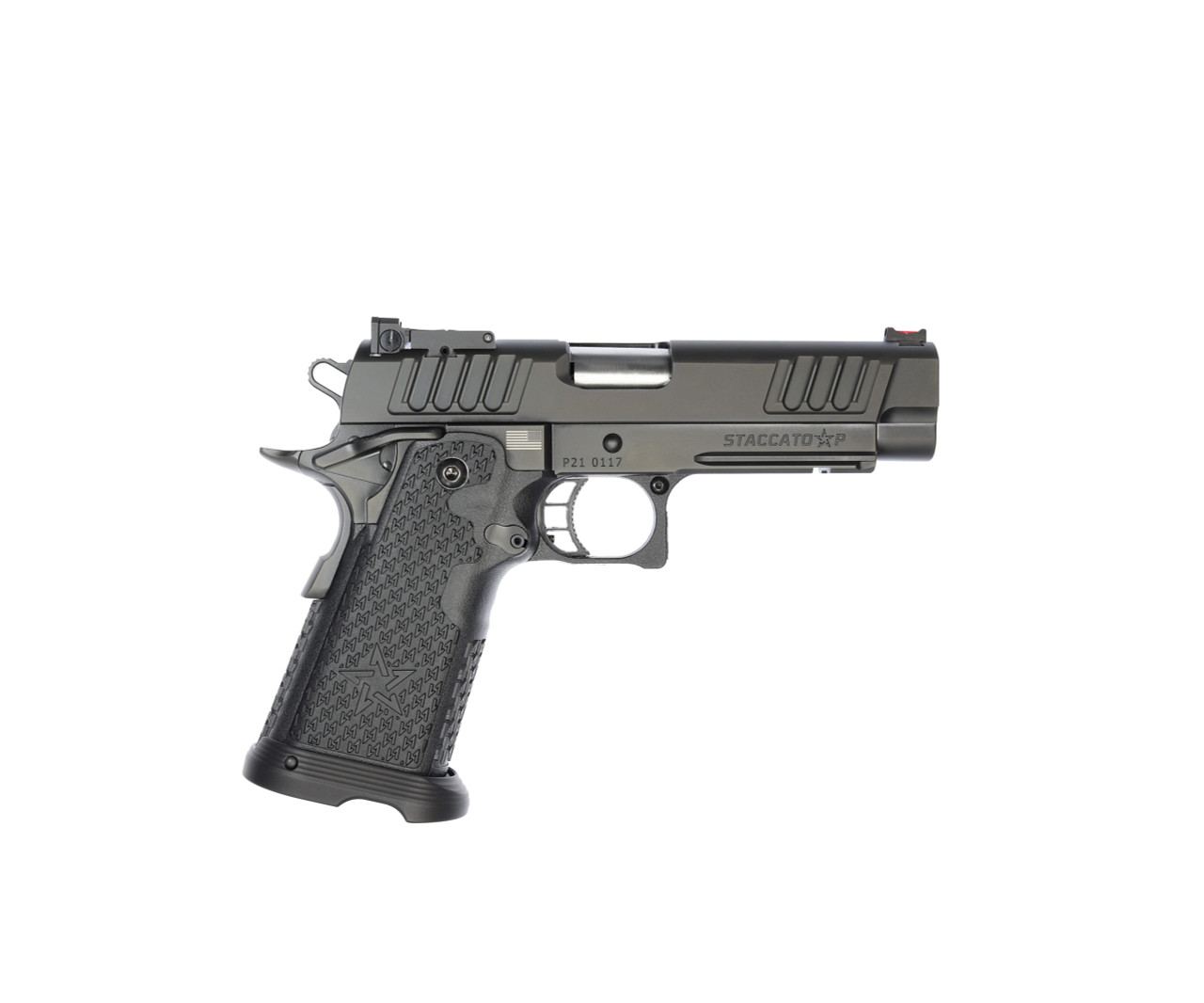 Staccato P 9mm, 4.4" Bull Barrel, SS Barrel, Dawson Precision FO Front, DLC, 20rd Staccato P 9mm, 4.4" Bull Barrel, SS Barrel, Dawson Precision FO Front, DLC, 20rd