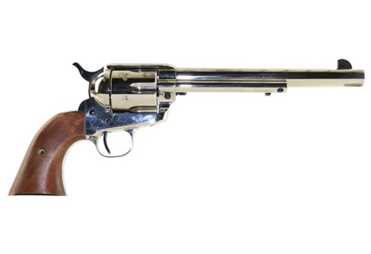 Standard Mfg Single Action Revolver 45 Colt 7.5" Barrel, Nickel Plated, Walnut 2 Pc Grip Standard Mfg Single Action Revolver 45 Colt 7.5" Barrel, Nickel Plated, Walnut 2 Pc Grip
