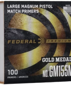 Federal Premium Gold Medal Large Pistol Magnum Match Primers, #155M primers, large pistol magnum primers, match-grade primers, reloading primers, competitive shooting primers, .44 Magnum primers, .454 Casull primers, box of 1000 primers